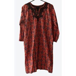 Fragonard Parfumeur T1 Small 3/4 Raglan Sleeve Embroidered Geometric Dress Red